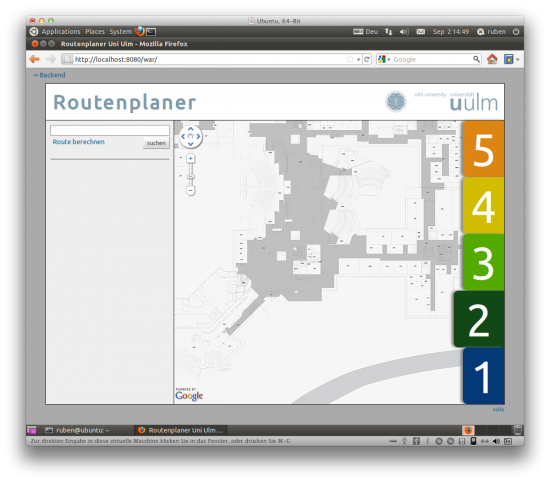 Startbildschirm des Uni-Routenplaners